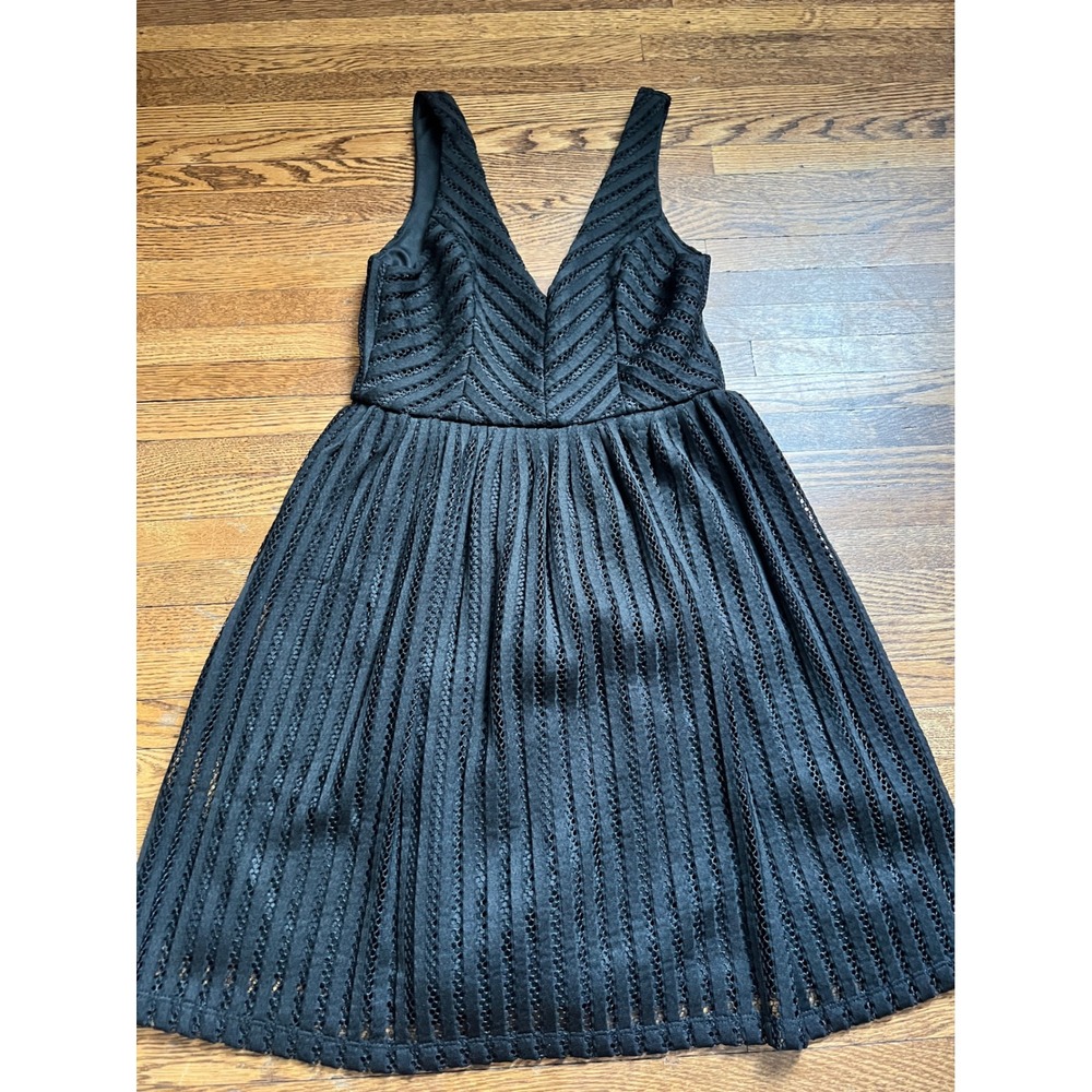 Altar'd State Black Textured Chevron V-Neck Fit & Flare Dress Small